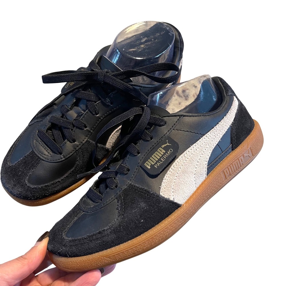 Puma Palermo Sneakers Womens 5.5 Black White Retro Terrace Leather Gum 397275-03